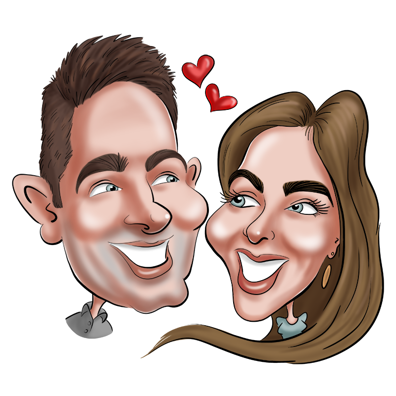 Caricature d'un homme avec une mise en scène de la voiture et du chien