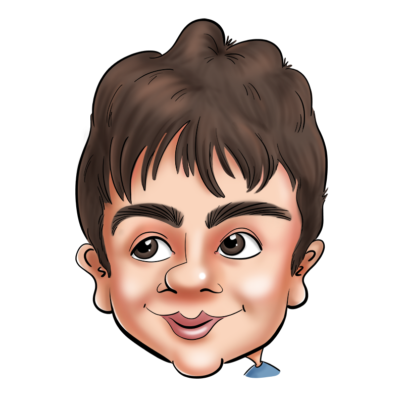 Caricature d'un petit garçon avec ses grands yeux